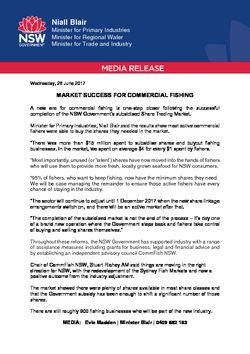 NSW Govt Media Release- Market success for commercial fishing