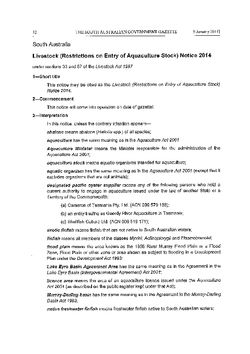 SA Livestock (Restrictions on Entry of Aquaculture Stock) Notice 2014