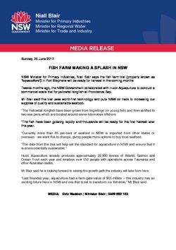 NSW Media Release - Fish farm making a splash in NSW