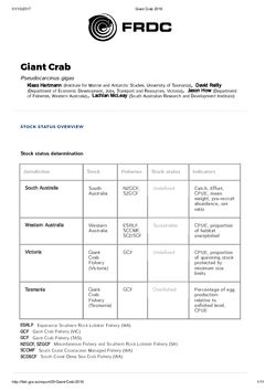 FRDC Stock Status Overview - Giant Crab 2016