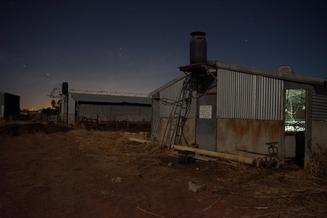 Piggery sheds outside at night