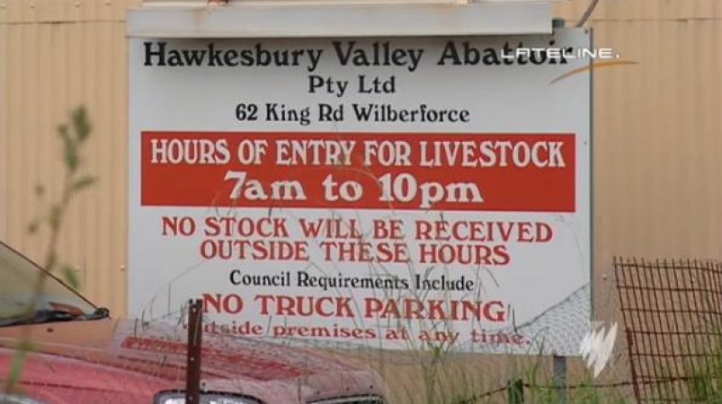 Sign at front of abattoir