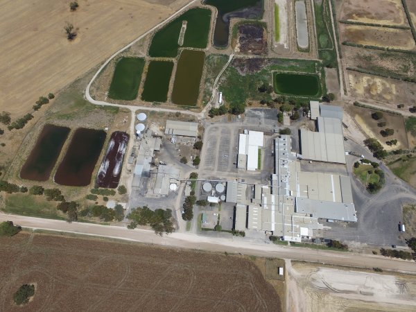 Aerial drone view of slaughterhouse