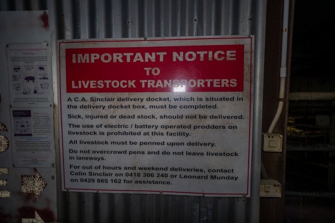Signage at unloading area