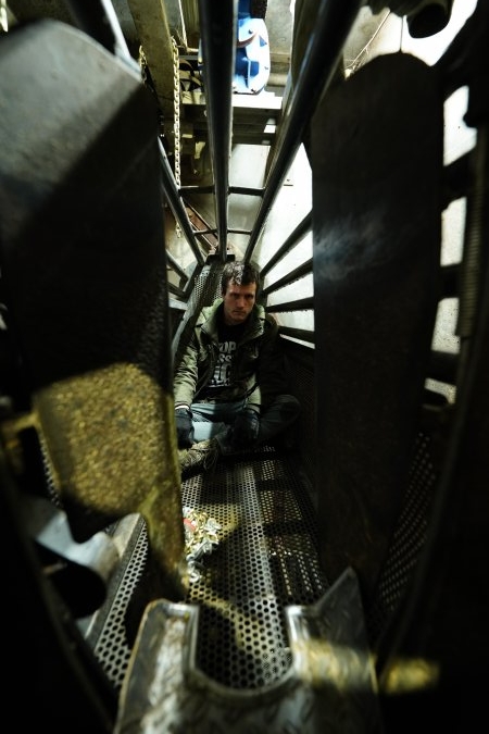 Activist prepares to seal inside a gondola in the gas chamber