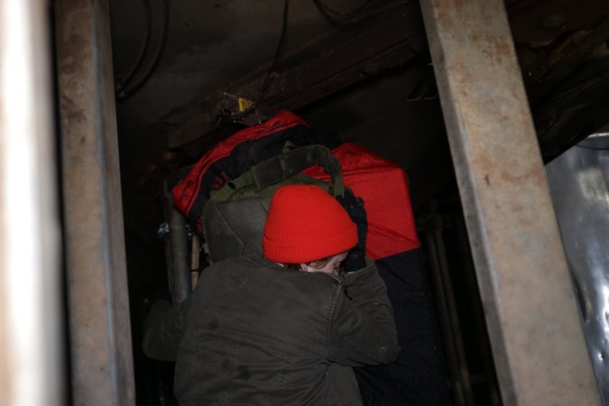 Activist sleeps atop gas chamber gondola