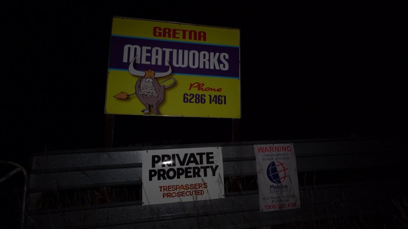 Sign out the front of Gretna Meatworks