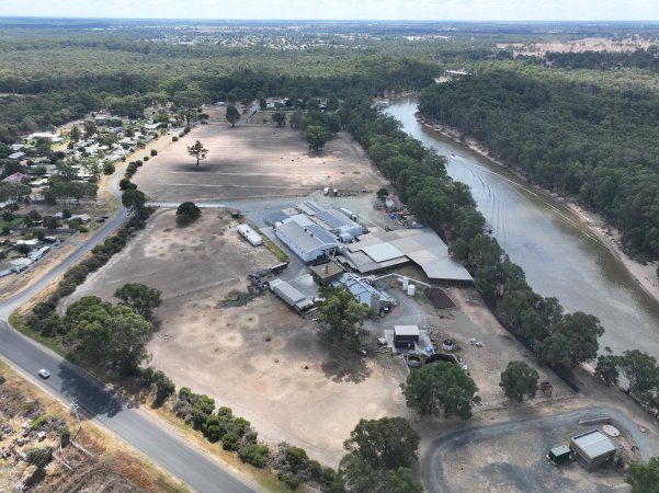 Drone flyover of slaughterhouse