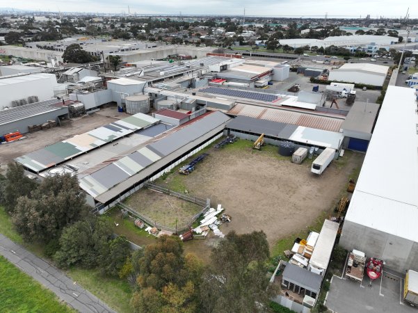 Drone flyover of slaughterhouse