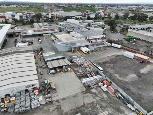 Drone flyover of slaughterhouse