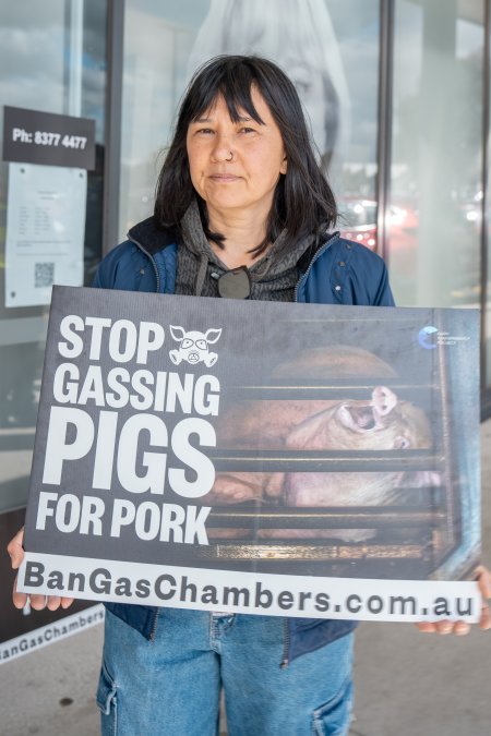 Protesters rallying outside Ros Spence MP's electorate office in Craigieburn