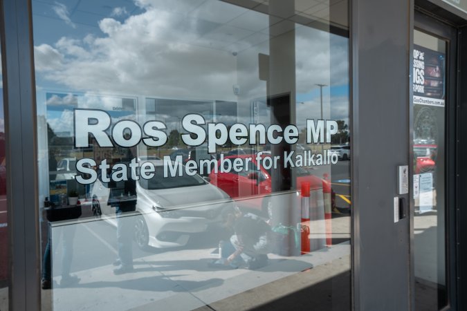 Protesters rallying outside Ros Spence MP's electorate office in Craigieburn