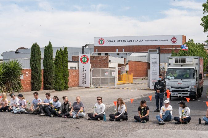 Protestors attending the Cedar Meats Vigil 2024