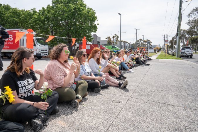 Protestors attending the Cedar Meats Vigil 2024