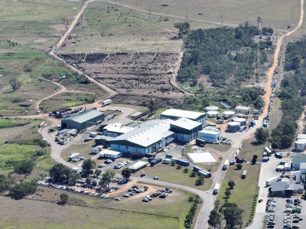 Drone flyover of slaughterhouse