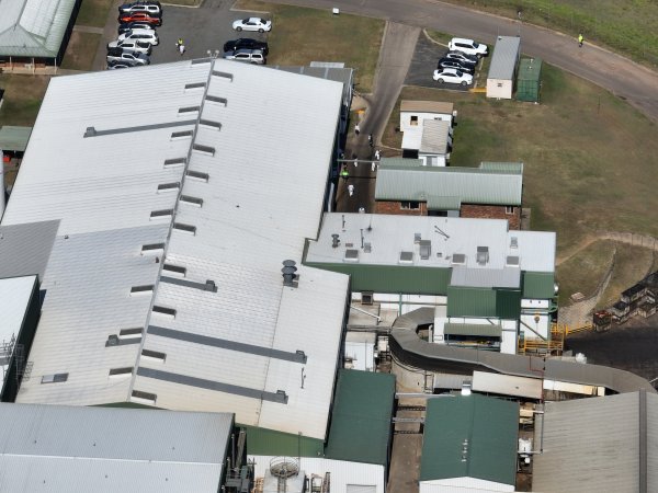 Drone flyover of slaughterhouse