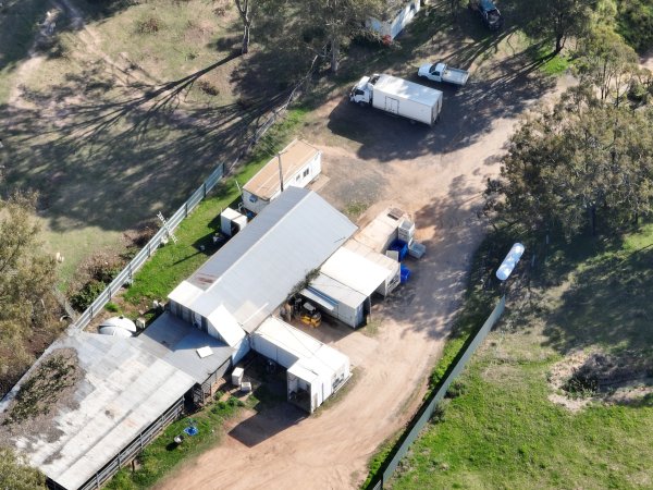 Drone flyover of slaughterhouse