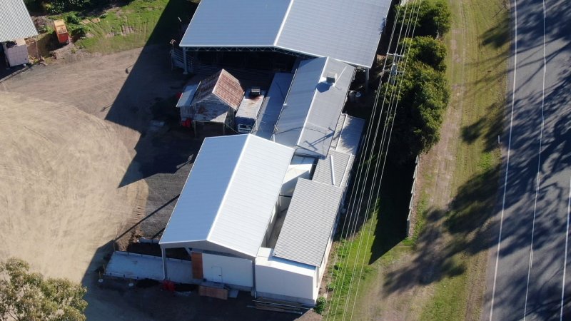 Drone flyover of slaughterhouse