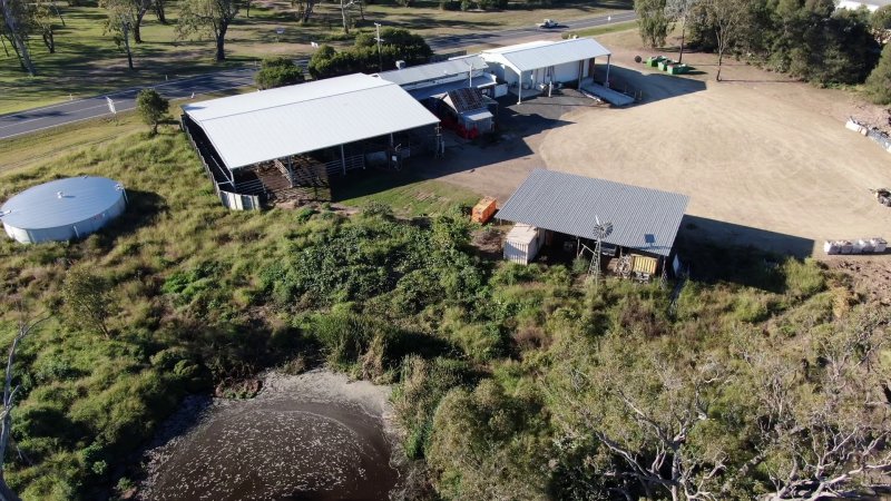 Drone flyover of slaughterhouse