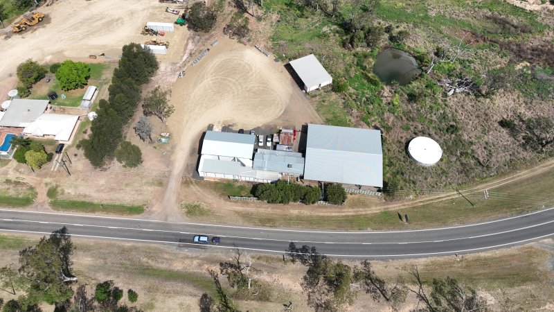 Drone flyover of slaughterhouse