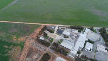 Aerial drone view of slaughterhouse - Captured at Primo Port Wakefield Abattoir, Port Wakefield SA Australia.