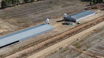 Drone flyover of turkey farm - Captured at Numurkah Turkey Supplies - farm and abattoir, Numurkah VIC Australia.