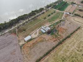 Aerial view - From drone - Captured at Kow Swamp Farms - piggery and dairy, Gunbower VIC Australia.