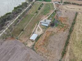 Aerial view - From drone - Captured at Kow Swamp Farms - piggery and dairy, Gunbower VIC Australia.