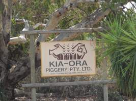 Sign at front - Kia-Ora Piggery Pty Ltd, also trading as Kia-Ora Products - Captured at Kia-Ora Piggery, Yarrawalla VIC Australia.