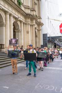 Animal Activists protesting at Bourke Street in Melbourne - Image taken at Bourke Street as part of Melbourne Vegan Takeover - Day of Action For Animals - Captured at VIC.