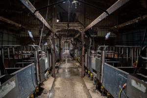 Farrowing shed - Wide view looking down aisle of small farrowing shed - Captured at EcoPiggery, Leitchville VIC Australia.