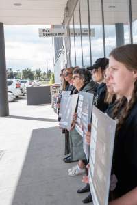 Protesters rallying outside Ros Spence MP's electorate office in Craigieburn - Captured at VIC.