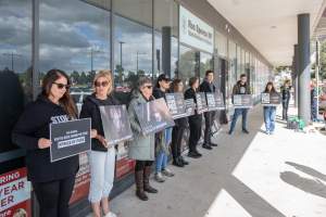 Protesters rallying outside Ros Spence MP's electorate office in Craigieburn - Captured at VIC.