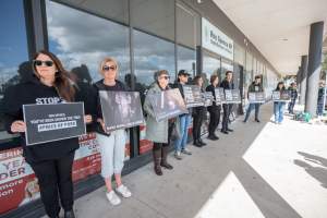 Protesters rallying outside Ros Spence MP's electorate office in Craigieburn - Captured at VIC.