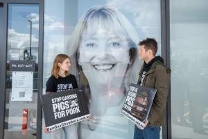 Protesters rallying outside Ros Spence MP's electorate office in Craigieburn - Captured at VIC.