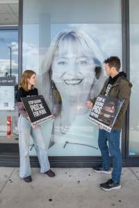 Protesters rallying outside Ros Spence MP's electorate office in Craigieburn - Captured at VIC.