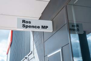 Protesters rallying outside Ros Spence MP's electorate office in Craigieburn - Captured at VIC.