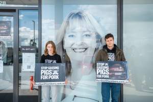 Protesters rallying outside Ros Spence MP's electorate office in Craigieburn - Captured at VIC.