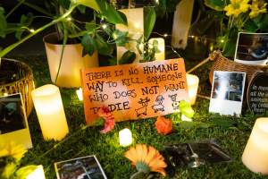 Protestors attending the Cedar Meats Vigil 2024 - Captured at Cedar Meats, Brooklyn VIC Australia.