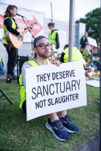 Protestors attending the Cedar Meats Vigil 2024 - Captured at Cedar Meats, Brooklyn VIC Australia.