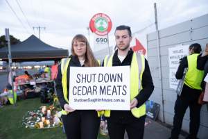 Protestors attending the Cedar Meats Vigil 2024 - Captured at Cedar Meats, Brooklyn VIC Australia.