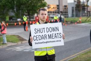 Protestors attending the Cedar Meats Vigil 2024 - Captured at Cedar Meats, Brooklyn VIC Australia.