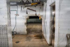 A hole in the wall in the kill room - A hole in the wall of the kill room leads to the outside - Captured at Crows Nest Meatworks, Crows Nest QLD Australia.