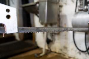 Saw with blade in kill room - A saw used to butcher animals - Captured at Crows Nest Meatworks, Crows Nest QLD Australia.