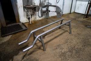 Skinning rack in kill room - A rack which cows and large pigs are placed on so that their skin and limbs can be removed. - Captured at Crows Nest Meatworks, Crows Nest QLD Australia.