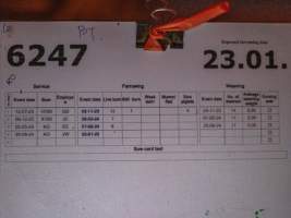 Farrowing chart - Chart tracking the pregnancy and birth of sows - Captured at Kia-Ora Piggery, Yarrawalla VIC Australia.