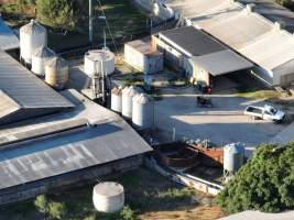 Drone flyover - Aerial view of piggry - Captured at Markanda Piggery, Wyuna East VIC Australia.