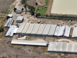 Drone flyover - Aerial view of piggery - Captured at Girgarre Piggery, Girgarre VIC Australia.