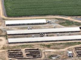 Drone flyover - Aerial view of piggery - Captured at Girgarre Piggery, Girgarre VIC Australia.