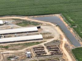 Drone flyover - Aerial view of piggery - Captured at Girgarre Piggery, Girgarre VIC Australia.